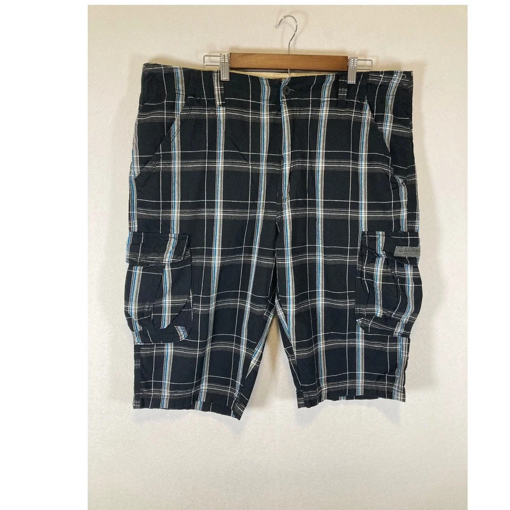 Skater Grunge Unionbay Mens 40 Black‎ Blue Plaid Utility Cotton Cargo Shorts